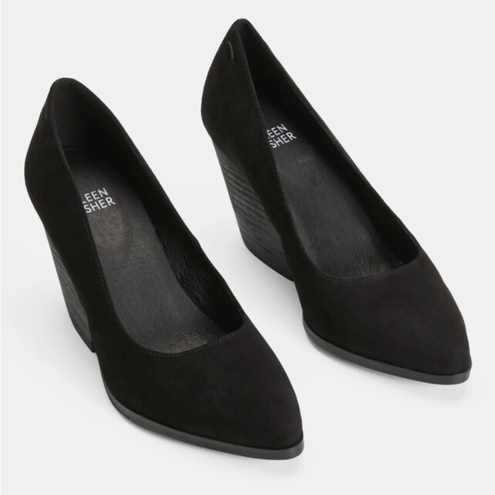 Eileen Fisher Black Hawk Suede Heels Pump Size 11 Euc